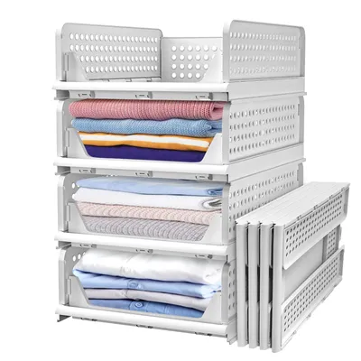 Produktbild von Aufbewahrungsbox 4er Schubladenbox Stapelbare Kleiderschrank Organizer Faltbaren Regal (4 St), Plastik Lagerkisten