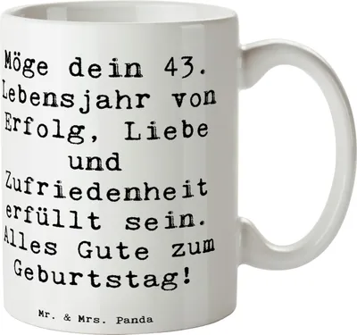 Produktbild von Mr. & Mrs. Panda Tasse Spruch 43. Geburtstag Glück - Weiß - Geschenk, Glückwunsch, alles Gute zum, Happy Birthday, Pott, Kaffeebecher, Kaffeetasse, Becher, Keramikbecher