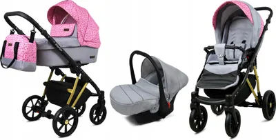 Produktbild von BabyLux® Marlux Magnetic | 3in1 Kinderwagen Set | Small Rosess Of Pink | Kombikinderwagen | Kind