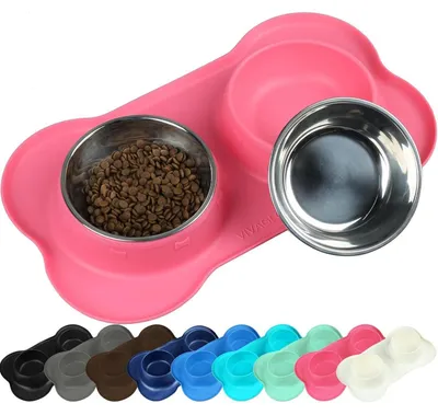 Immagine prodotto di Set di ciotole per cani con tappetino in silicone, colore rosa, capacità 810 ml