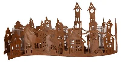 Obrázok produktu pre Držiak na čajové sviečky Clayre & Eef, model "Haus", 27x8x12 cm, hnedý, kov