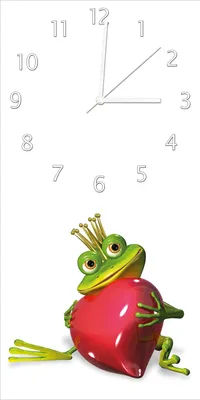 Produktbild von Wallario Design Wanduhr bedruckt, Größe 30 x 60 cm, Motiv: Verliebter Froschkönig mit großem Herz