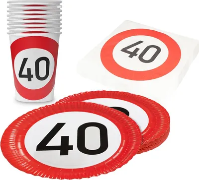 Produktbild von Happy Birthday 40 36-teiliges Party-Set mit 8 Papptellern, 8 Pappbechern und 20 Servietten