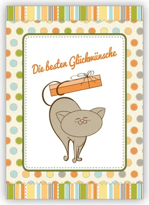 Produktbild von nette Geburtstags Glückwunschkarte mit Retro Katze und Geschenk: Die besten Glückwünsche