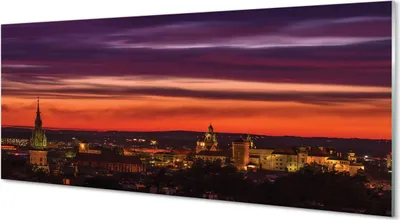 Produktbild von Glasbilder 125x50 Wandkunst Krakow Nachtpanorama