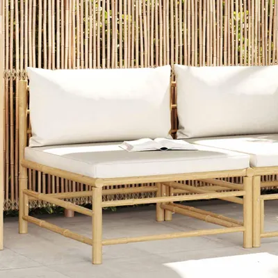 Immagine prodotto di Maison Exclusive - Divanetto da giardino con cuscini, bianco crema e bambù