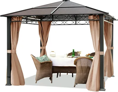 Immagine prodotto di TOOLPORT Gazebo da giardino 3x3 m tetto Hardtop 6 mm policarbonato 4 teli laterali color ocra
