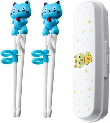 Produktbild von Essstäbchen Übungsset 2 Paar, Blau, Für Kinder Und Anfänger, Mit Helfer-Funktion, Ideal Für Linkshänder Und Senioren