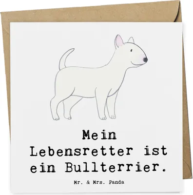 Produktbild von Mr. & Mrs. Panda Klappkarte Bullterrier Lebensretter - Weiß - Geschenk, Welpe, doppelkarte, faltkarte, Grußkarte, Glückwunschkarte, anlasskarte