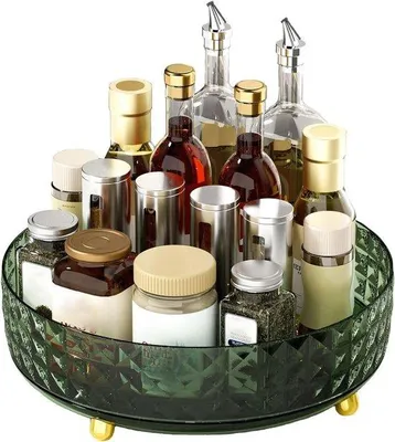Produktbild von Famanu Drehplatte dunkelgrün 23 cm - rutschfester Küchen- und Kühlschrankorganizer