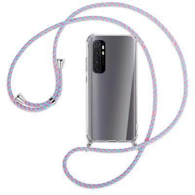 Produktbild von Handykette Backcover-Schutzhülle mit Band (Metall silberfarben) für Xiaomi Mi Note 10 Lite - pink/mint