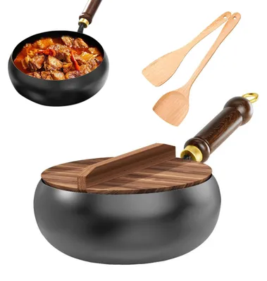 Handgeschmiedete Eisen-Bratpfanne 28 cm mit Holzdeckel