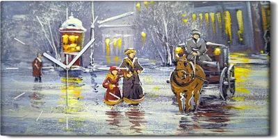 Produktbild von Wohnzimmer-Bild Leinwand Uhr 60x30 Malerei Dorfbewohner Winter Schnee Bäume - weiße Hände