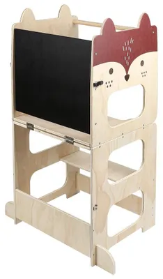 Produktbild von Lernturm für Kinder - Montessori Küchenhelfer - Höhenverstellbar - Holz - Mit Tafel - Ab 1 Jahr - Fuchs Motiv