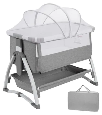 Produktbild von 5-in-1 Baby Beistellbett höhenverstellbar Babywiege Stubenwagen mit Matratze & Rollen Grau