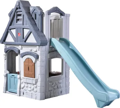 Image de Step2 Enchanting Adventures | Maisonnette De Jardin Avec Toboggan Gris Et Bleu | Maisonnette Plastique Deux Niveau Unisex | Maisonnette De Jardin En