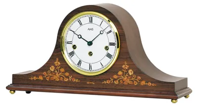 Produktbild von AMS T2188-1 Mechanische Tischuhr mit Nussbaum-Holzgehäuse, Intarsien und Westminster-Schlagwerk