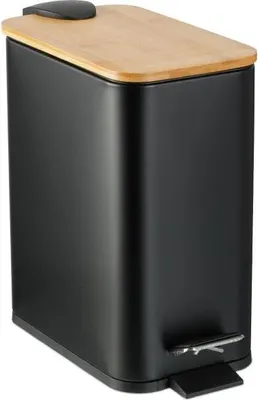 Image de Poubelle de salle de bain 5 litres avec couvercle en bambou