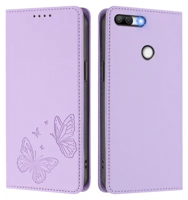 Obrázek produktu pro Kožené pouzdro pro Honor 9 Lite, motýlí ražbou, peněženkové flip pouzdro se stojánkem Světle fialová