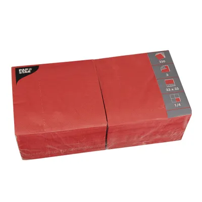 Produktbild von 250 Servietten, 3-lagig 1/4-Falz 33 cm x 33 cm rot