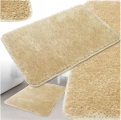 Produktbild von Badematte 40x60 cm Beige – Weicher & glänzender Badezimmerteppich, waschbar & für Fußbodenheizung geeignet, rutschfest