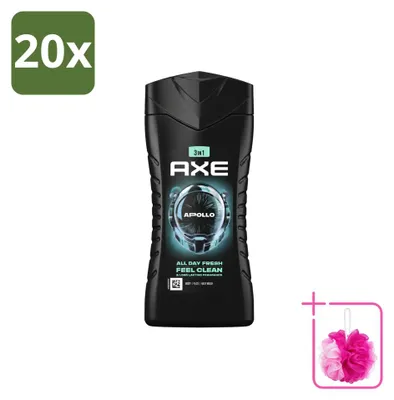 Imagen del producto de 20 unidades de gel de ducha Axe 3 en 1, aroma Apollo, con salvia y cedro, 250 ml. Paquete económico