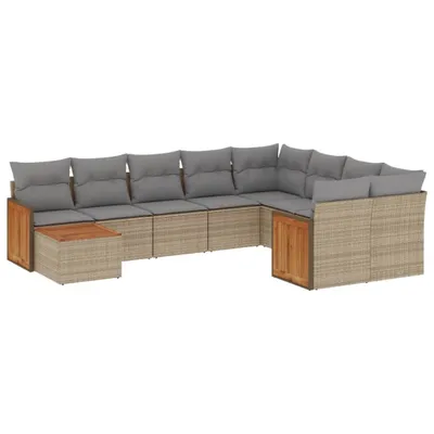 Produktbild von vidaXL 10-tlg. Garten-Sofagarnitur mit Kissen Beige Poly Rattan