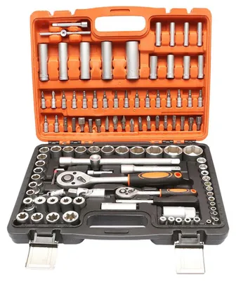 Immagine prodotto di Kit utensili professionale 108 pezzi, serie di chiavi a bussola, torx cricchetti, prolunghe, kit attrezzi per auto, officina fai-da-te con attacchi 1/2" e 1/4"
