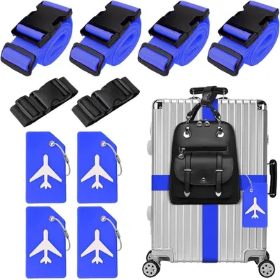 Immagine prodotto di set di 10 cinghie per valigie Etichette per bagagli Cinghie per bagagli blu e colorate