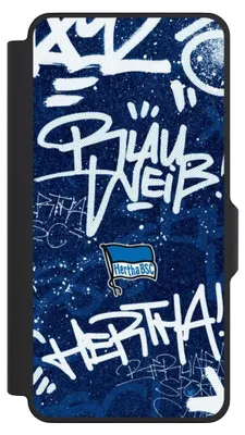 Produktbild von NIVOCASE Klapphülle für Samsung Galaxy S26+ Handyhülle aus Kunst Leder NIVOflip schwarz Graffiti Hertha BSC Offizielles Lizenzprodukt