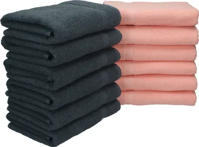 Produktbild von Betz 12 Stück Handtücher 50x100 cm PALERMO 100% Baumwolle  Farbe: anthrazit und apricot