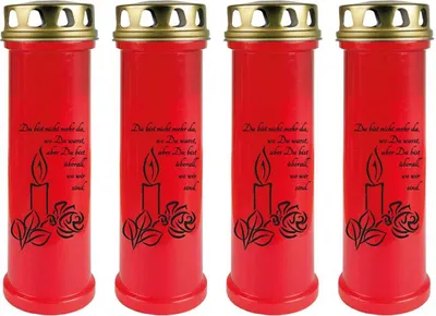 Produktbild von Grabkerze Rot 4er Pack, Brenndauer: 100 Stunden ( je Kerze ), Motiv: Kerze