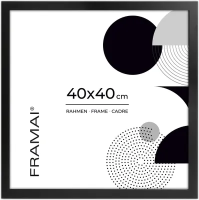 Immagine prodotto di Cornice FRAMAI® 40x40 cm in MDF nero: cornice ecologica con plexiglass infrangibile, gancio e supporto