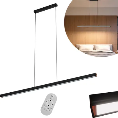 Image de UISEBRT 150cm LED Lampes suspendues 60W Dimmable, hauteur réglable, dimmable avec télécommande, design linéaire, lampe suspendue pour salon, salle à manger, cuisine, bureau