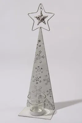 Produktbild von Teelichthalter Weihnachtsbaum Metall silber H.40cm