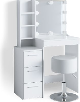 Vicco Toaletní stolek Meryl, 80 cm s LED osvětlením a taburetem, Bílá