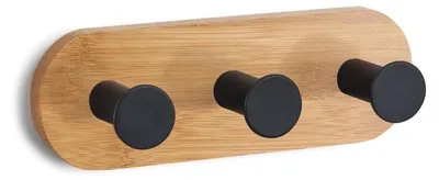 Image de Porte-manteaux MSV YONO, 3 crochets, sans perçage, noir et bambou