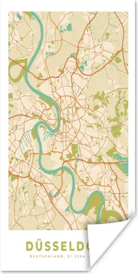 Produktbild von MuchoWow® Poster Düsseldorf - Stadtplan - Vintage - Karte 60x120 cm - Wandschmuck