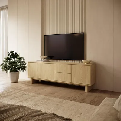 Produktbild von Kamani - TV-Schrank, 183x38x62h cm Eiche braun, 2 Schubladen