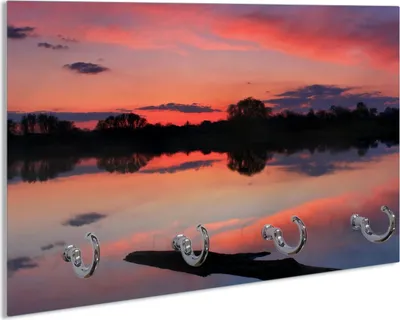 Produktbild von Wallario Schlüsselbrett aus Glas, Motiv: Abendhimmel über einem See, 30 x 20 cm mit 4 Haken