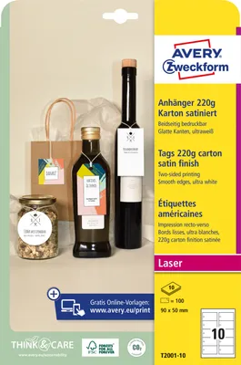 Immagine prodotto di AVERY Zweckform T2001-10 AVERY Zweckform Hängeetiketten weiß 90,0 x 50,0 mm blanko, 100 St.