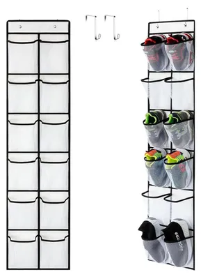 Productafbeelding van Schoenenopslag, hangend, met 12 vakken, wit, 150x30 cm, met 2 haken