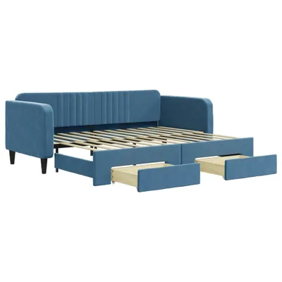 Image de vidaXL Lit de jour extensible avec tiroirs bleu 90x200 cm velours