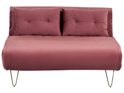 Zdjęcie produktu dla BELIANI Sofa rozkładana różowa 2-osobowa z poduchami złote metalowe nogi glamour