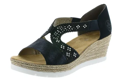 Produktbild von Rieker 619A3-14 Damen Keilabsatz Sandalen Sandaletten , Größe:41 EU, Farbe:Blau