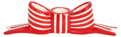 Image de Support-bougies Talking Tables avec ruban rouge et blanc – Décoration de Noël en céramique