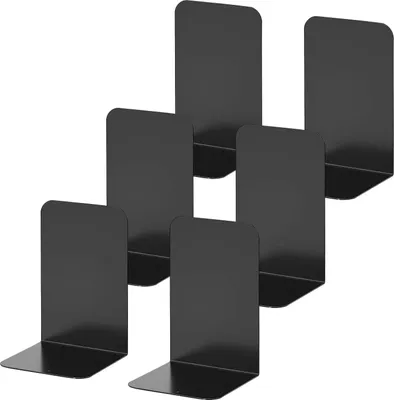 Produktbild von Bücherstütze aus Metall - Set von 6 - 21 x 13,5 x 9 cm - Bücherständer für Büro, Schule, Zuhause und Bibliothek - Schwarz