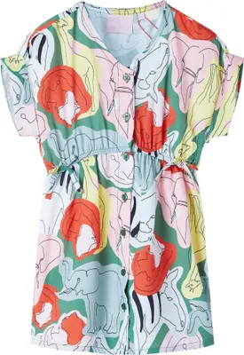 Produktbild von Kinderkleid Grün 140 mit Allover-Aufdruck Tiere