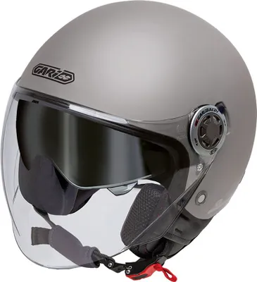 A gray Gari G20 jet helmet with a clear visor.