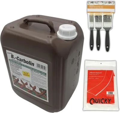 Produktbild von Original B.Carbolin 10 Liter umweltfreundlicher Holzanstrich inkl. 3er Pinsel-Set und 20 m² Abdeckplane